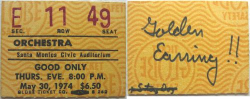Robin Trower with special guest Golden Earring show ticket#E1149 May 30 1974 Santa Monica - Civic Center Auditorium